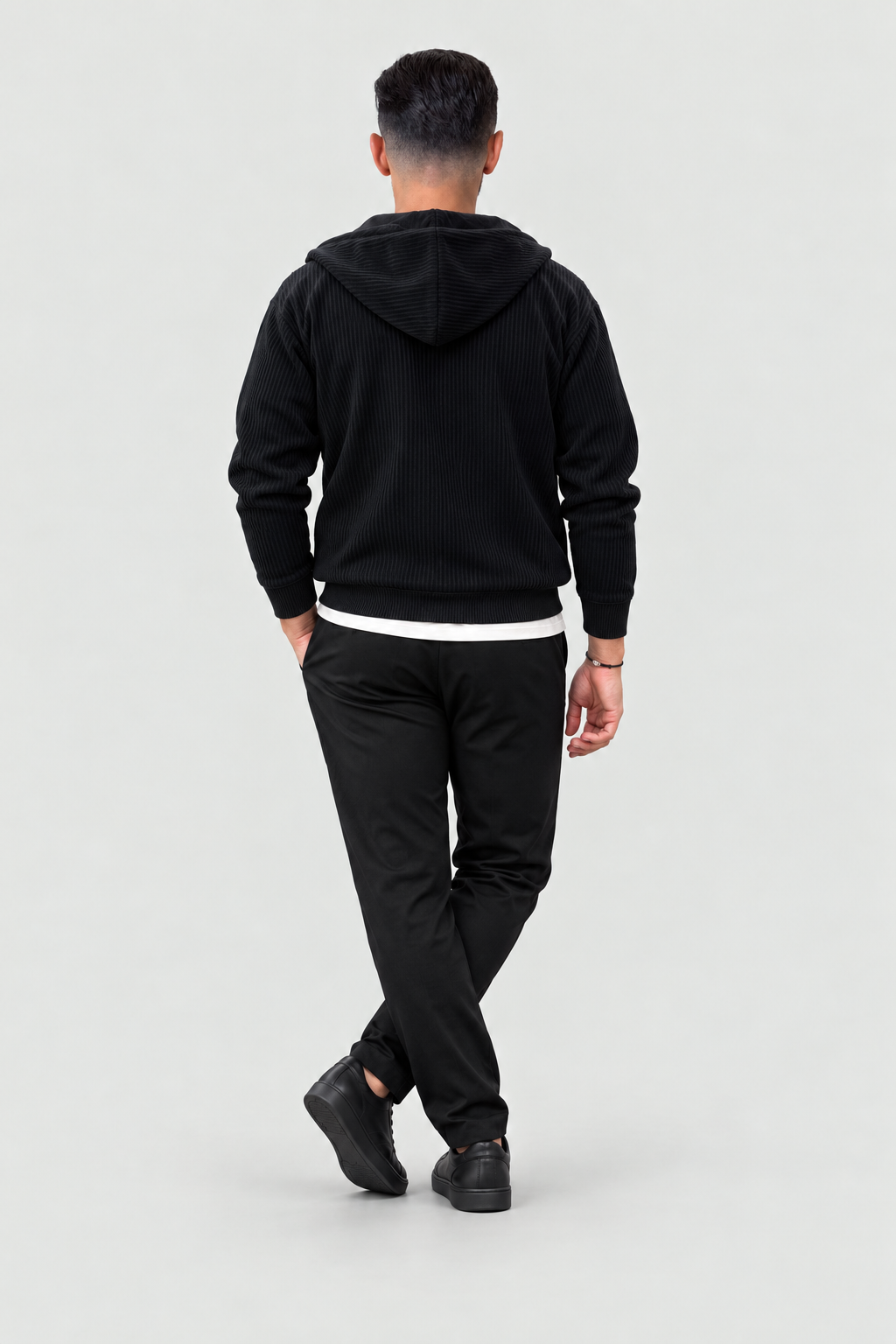 Veste zippée à capuche en maille côtelée