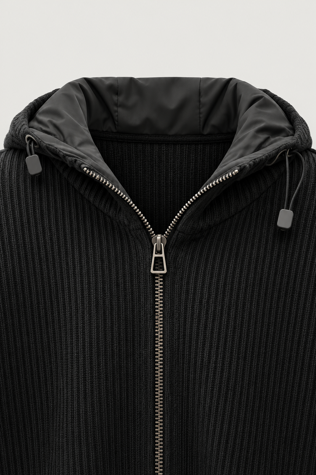 Veste zippée à capuche en maille côtelée