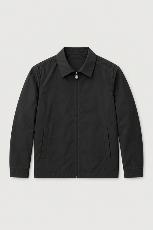 Blouson épuré à col chemise noir, vue de face