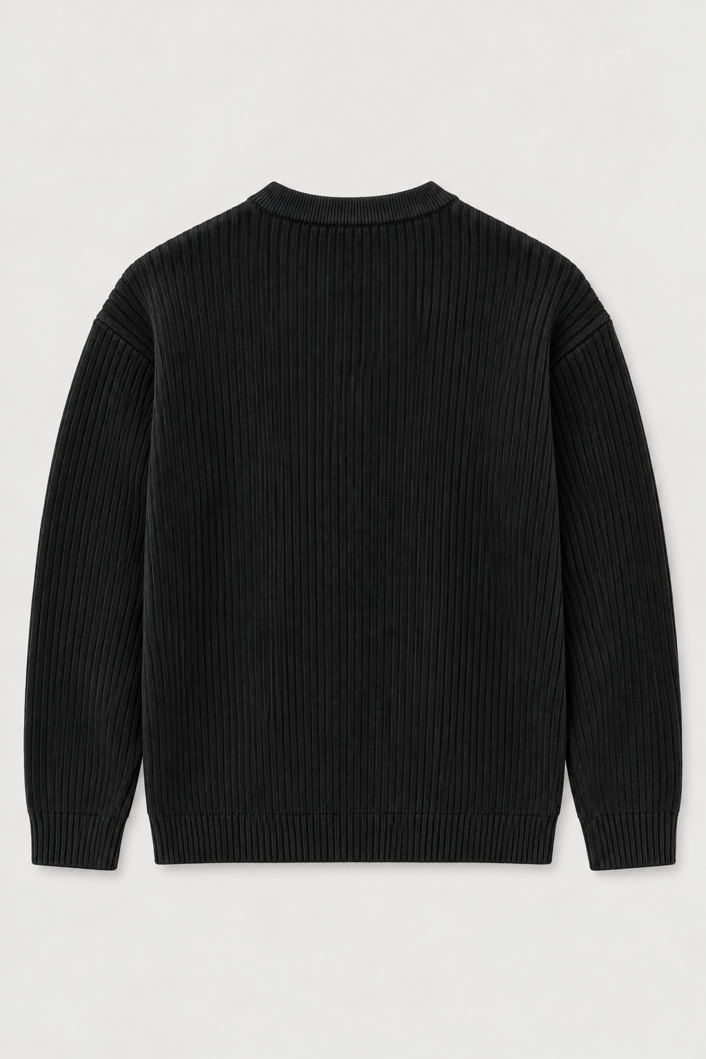 Pull col rond en maille côtelée noir, vue de dos