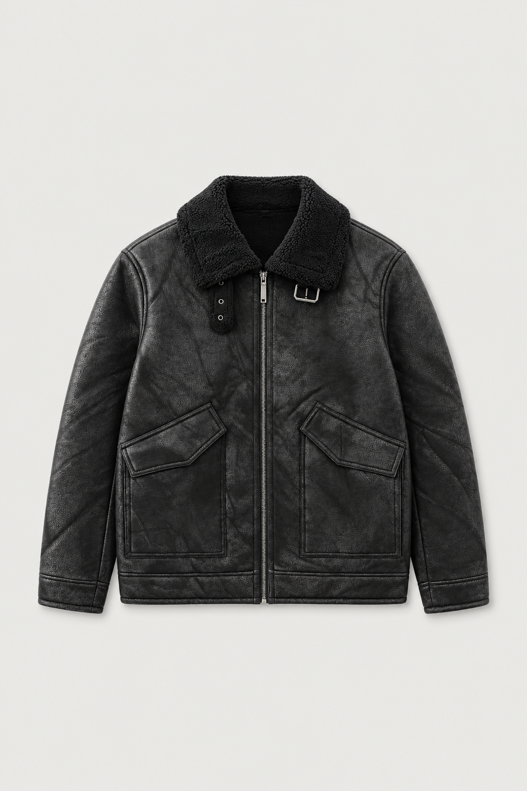 Blouson aviateur effet cuir noir, vue de face