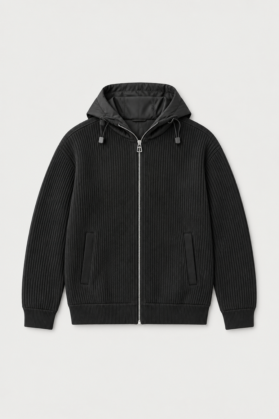 Veste zippée à capuche en maille côtelée