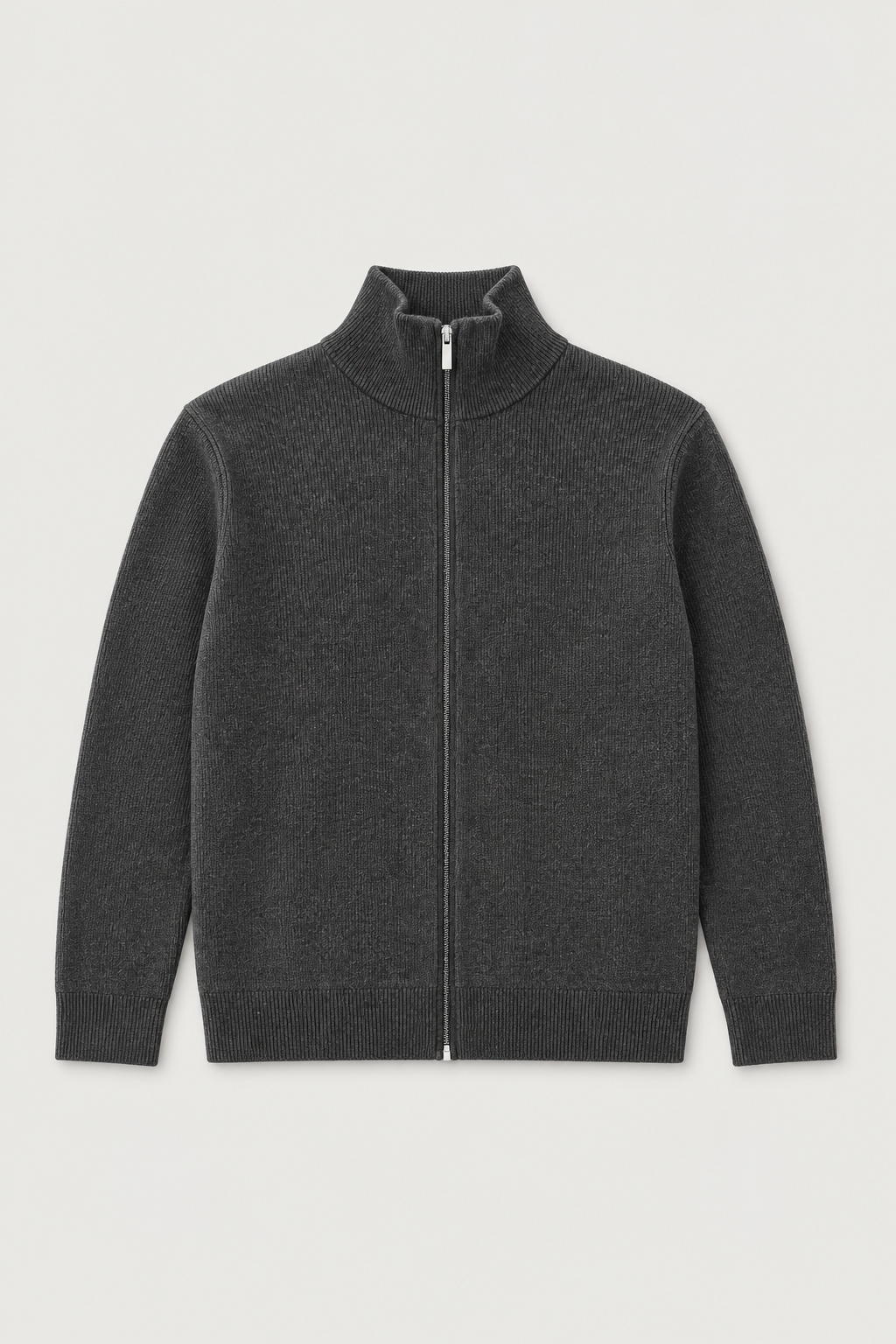 Cardigan zippé col montant anthracite, vue de face