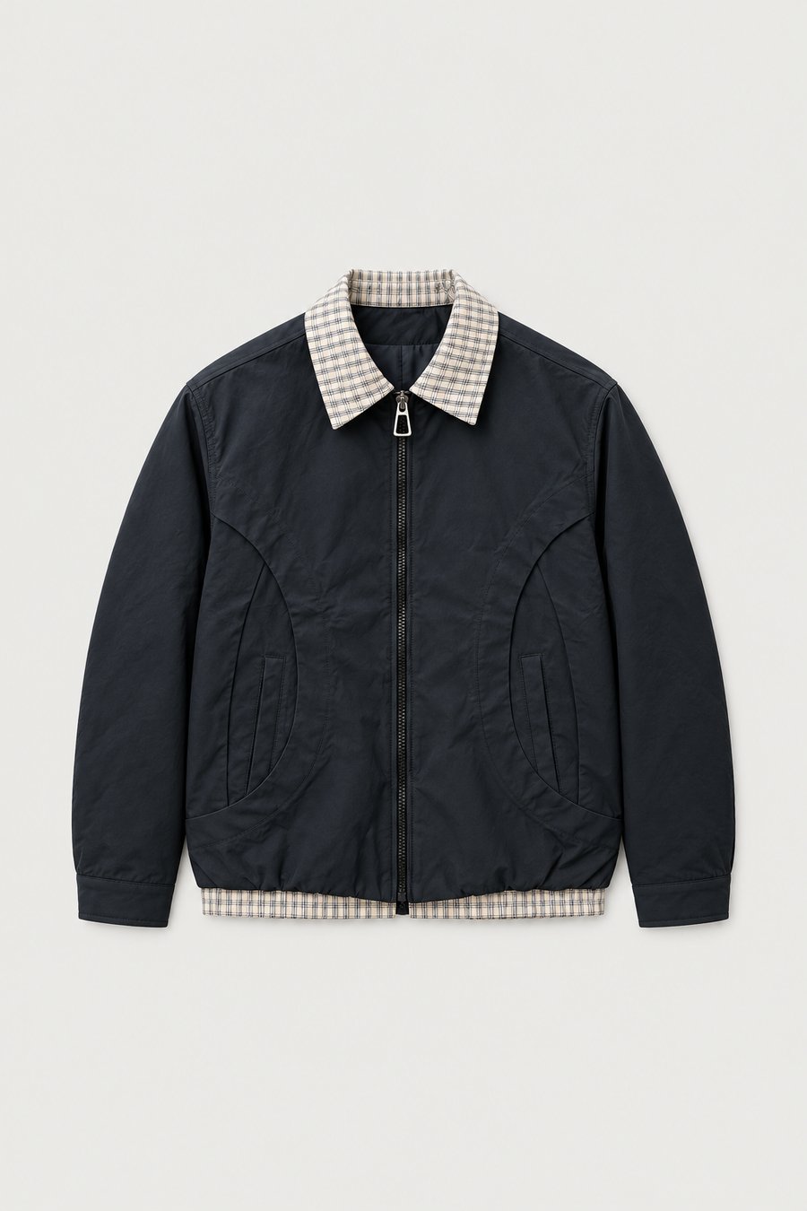 Blouson zippé col à carreaux