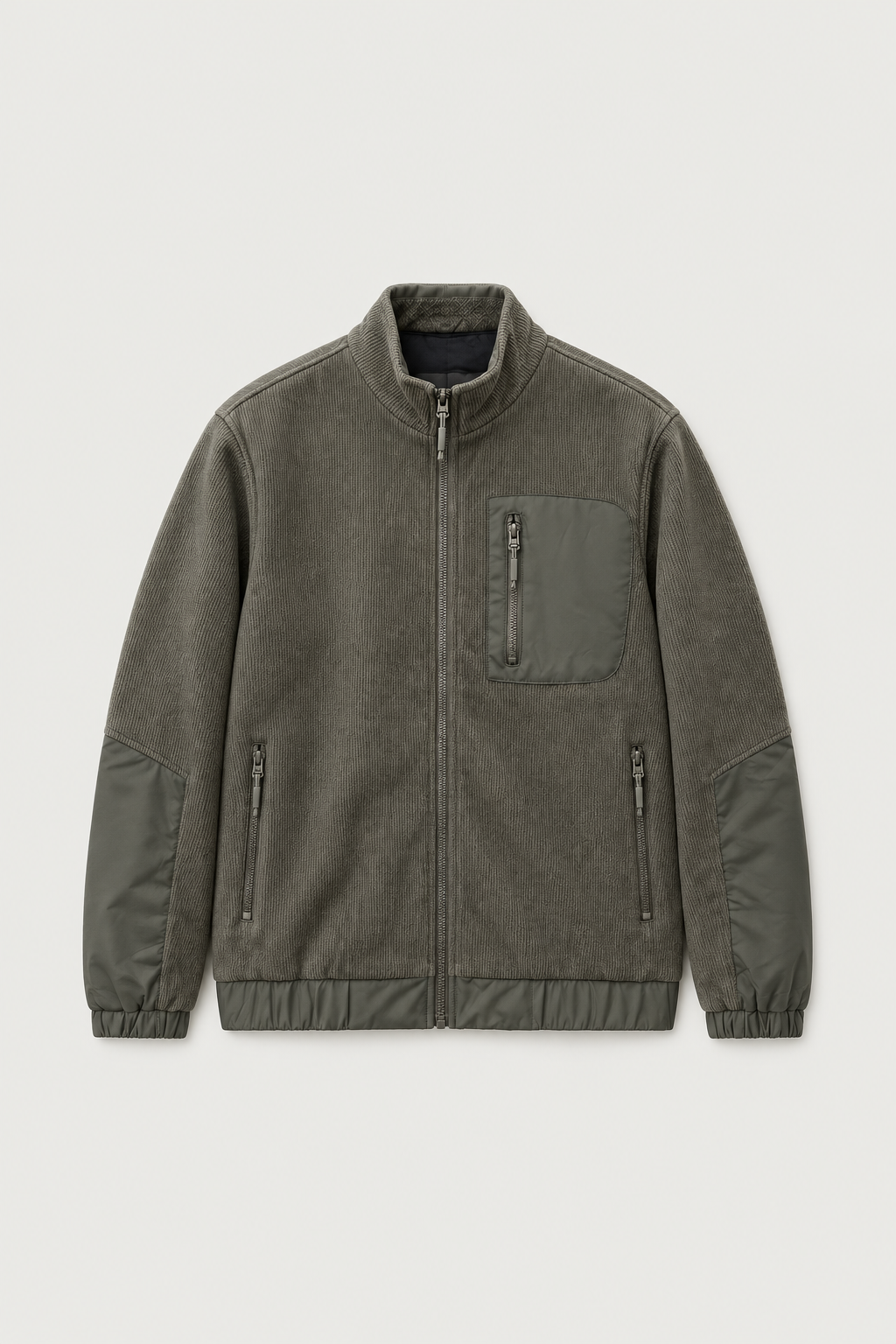Veste zippée en velours côtelé kaki – vue de face