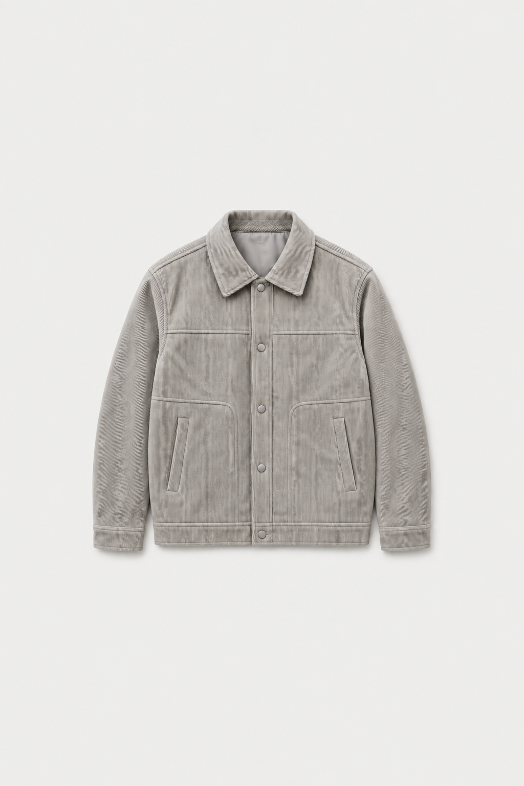 Veste trucker en velours côtelé gris clair – vue de face