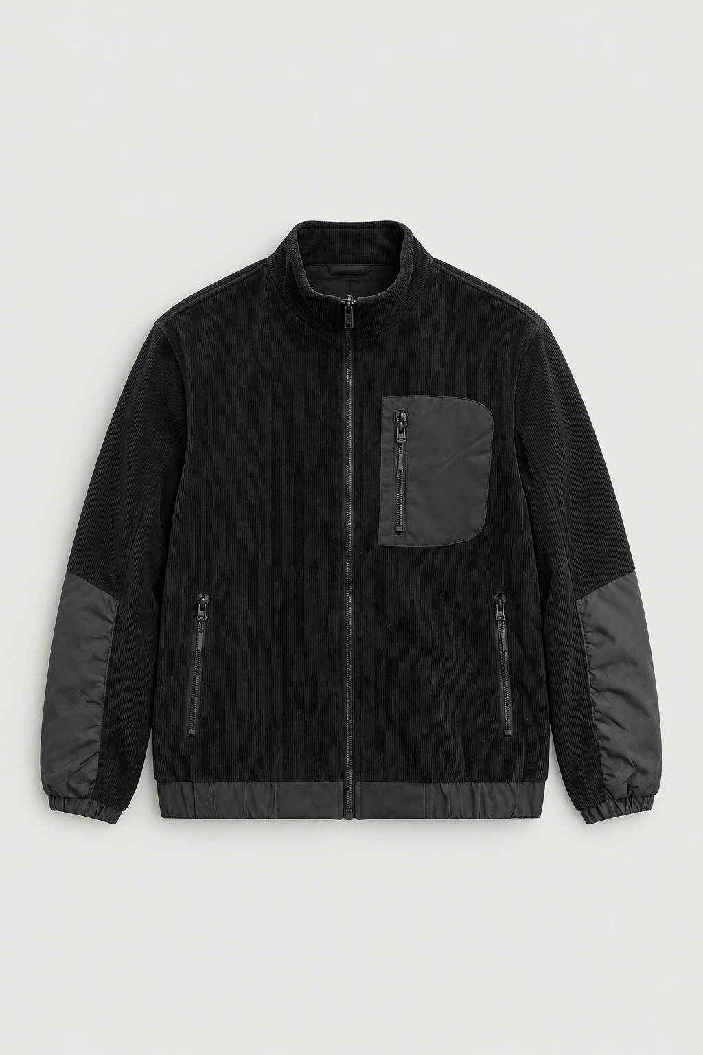 Veste zippée en velours côtelé noir – vue de face