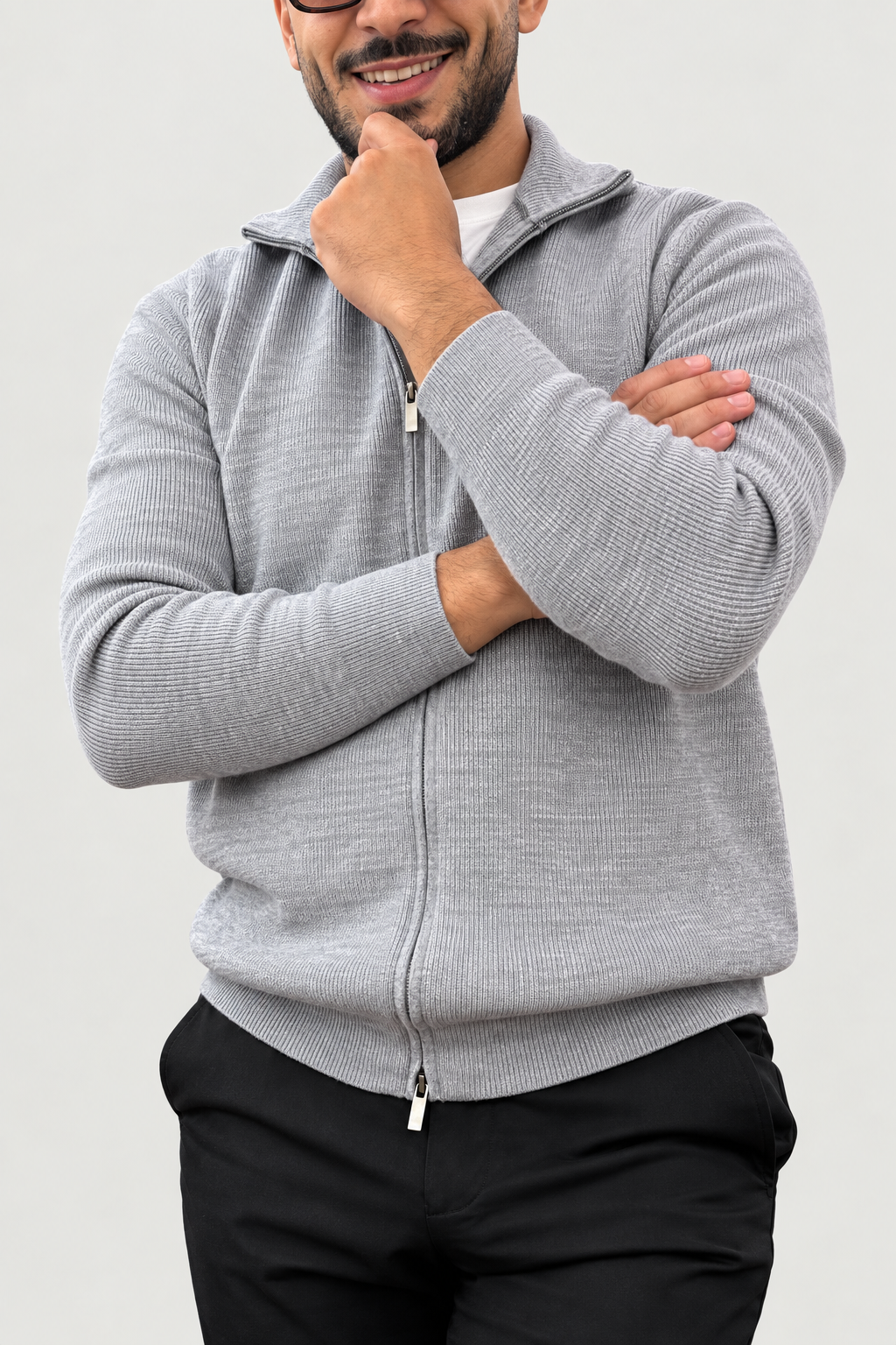 Cardigan zippé col montant