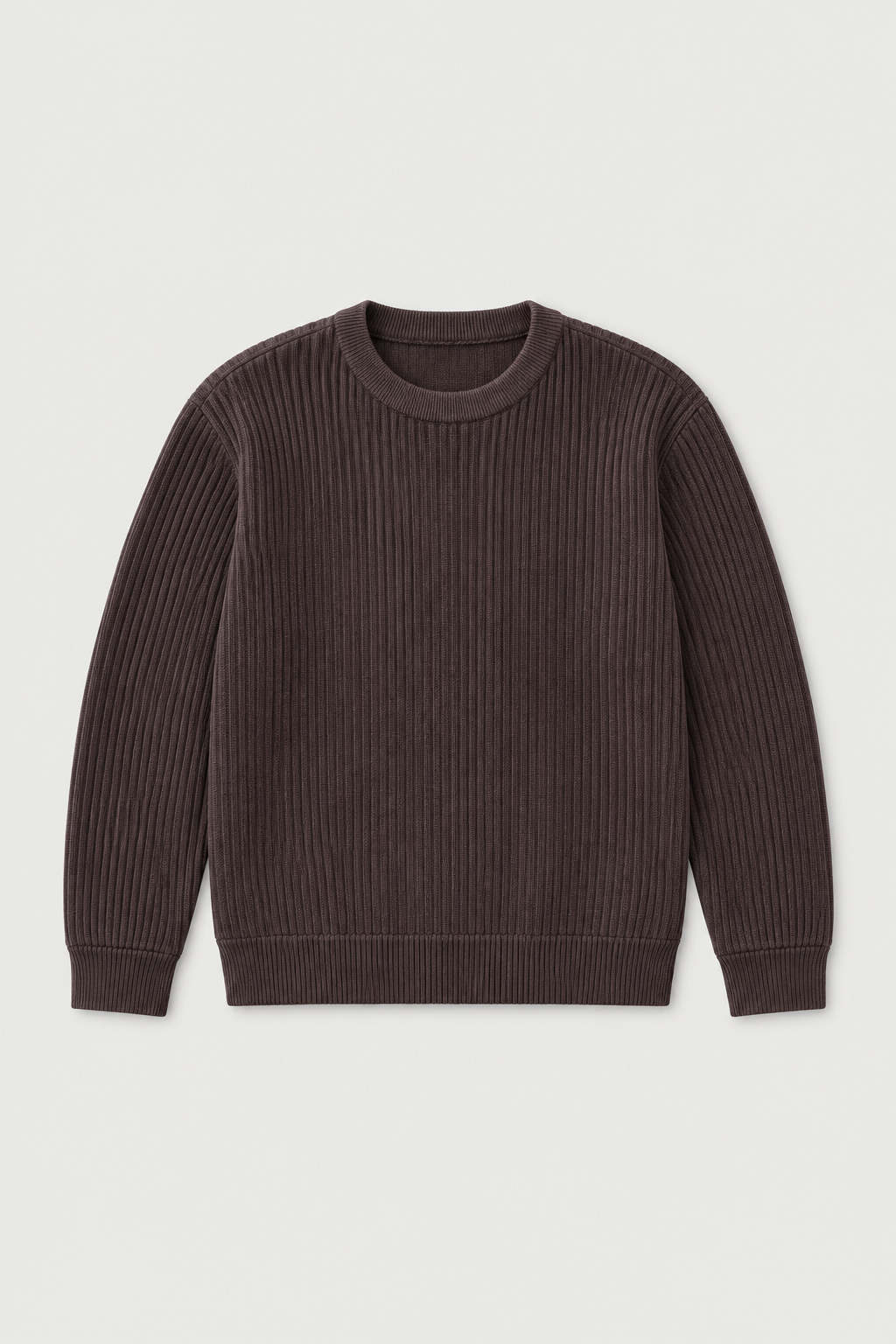Pull col rond en maille côtelée marron foncé