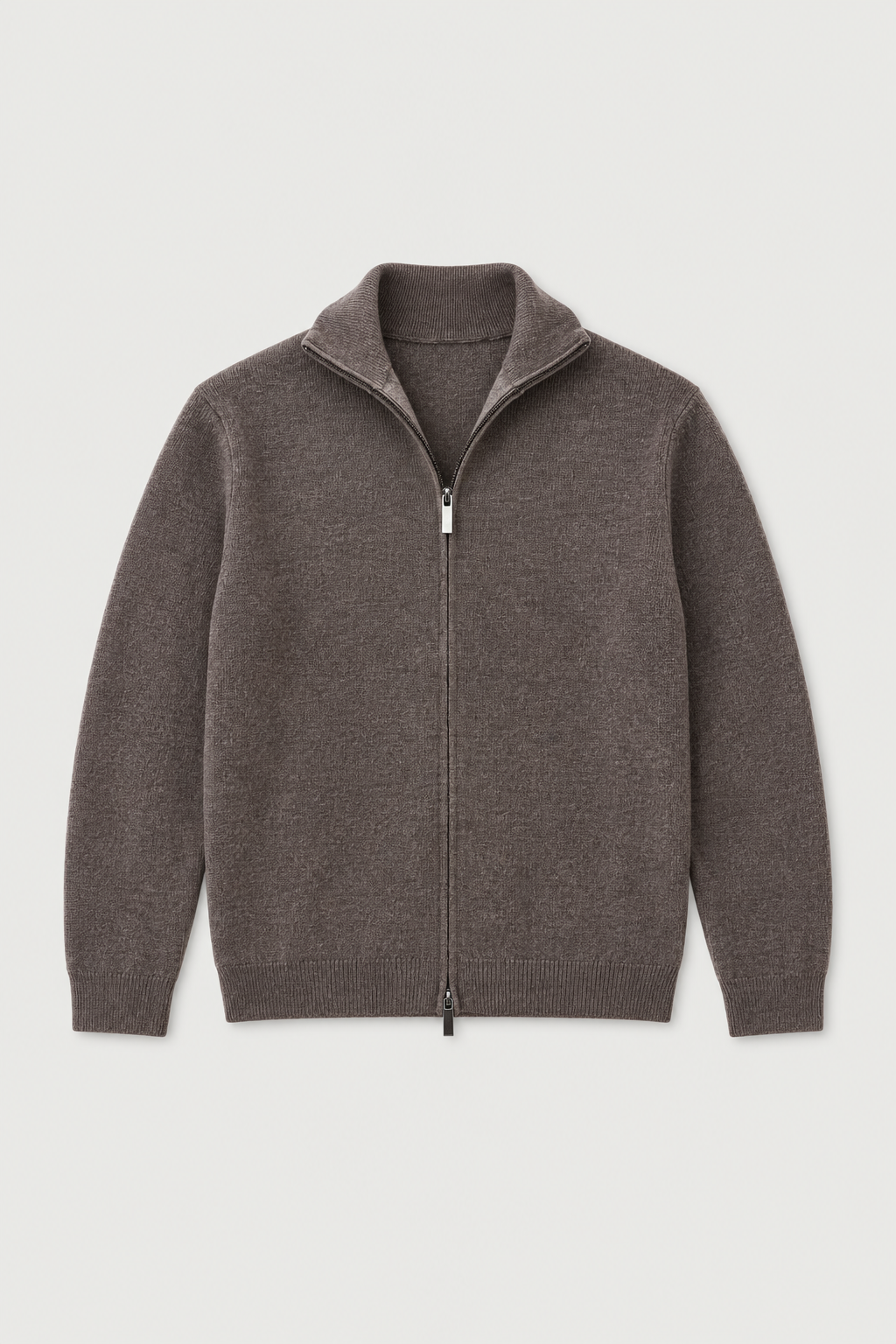 Cardigan zippé col montant taupe, vue de face