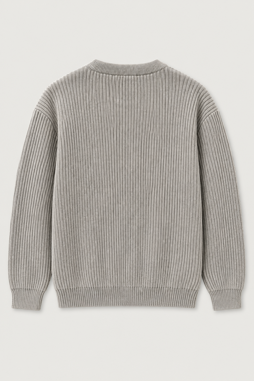 Pull col rond en maille côtelée marron clair, vue de dos