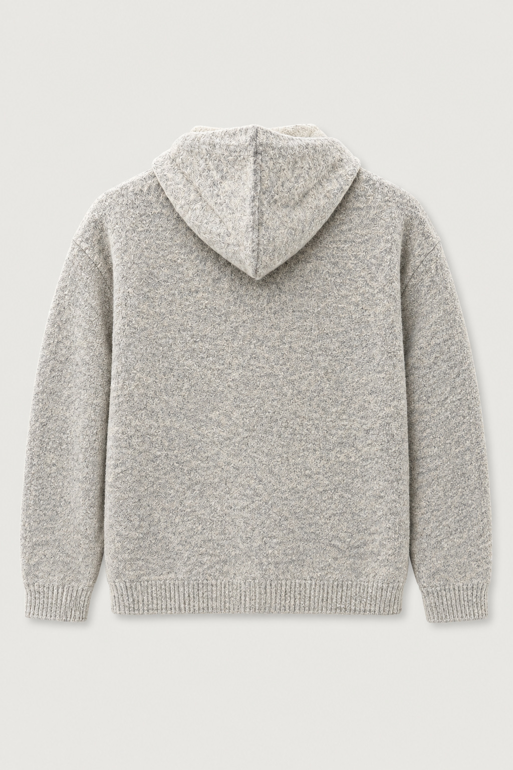 Sweat à capuche en maille texturée gris chiné, vue de dos