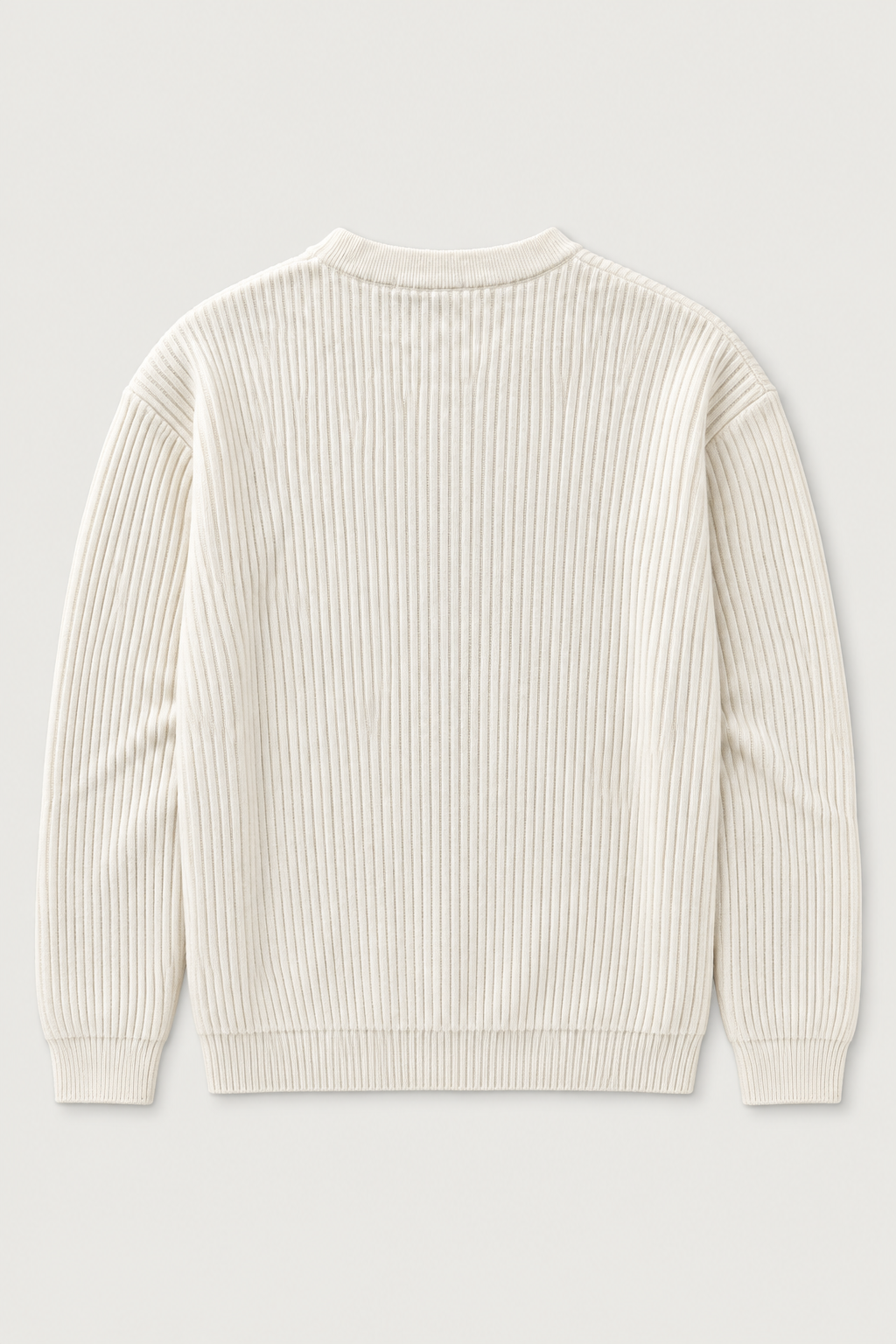 Pull col rond en maille côtelée écru, vue de dos