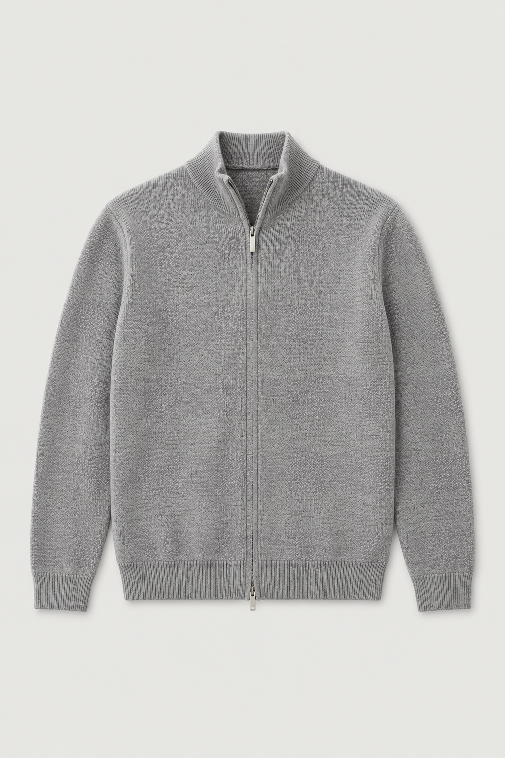 Cardigan zippé col montant gris chiné, vue de face