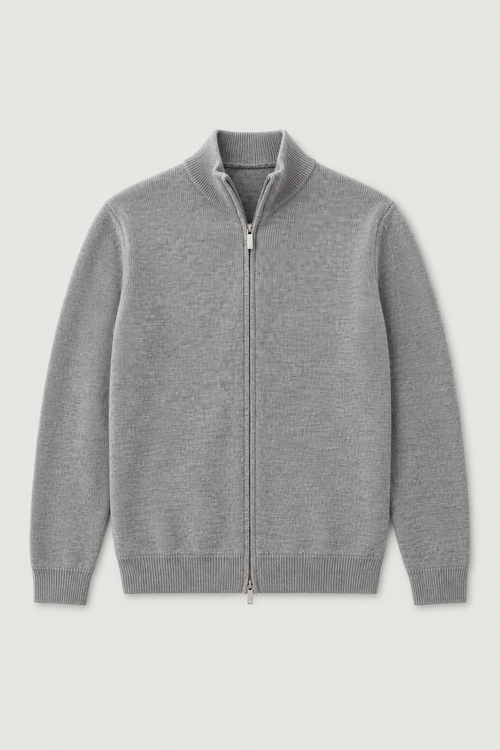 Cardigan zippé col montant gris chiné, vue de face