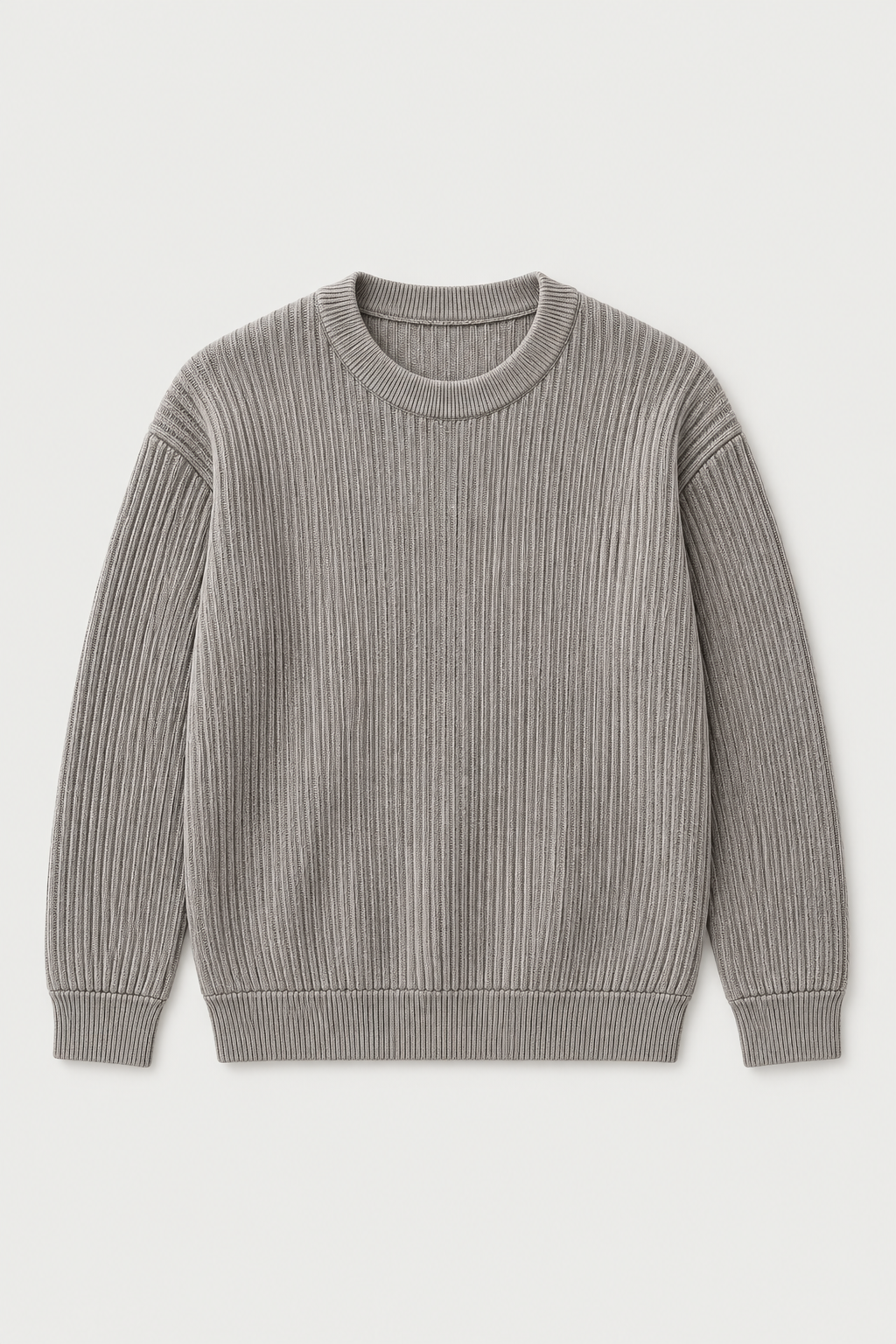 Pull col rond en maille côtelée marron clair