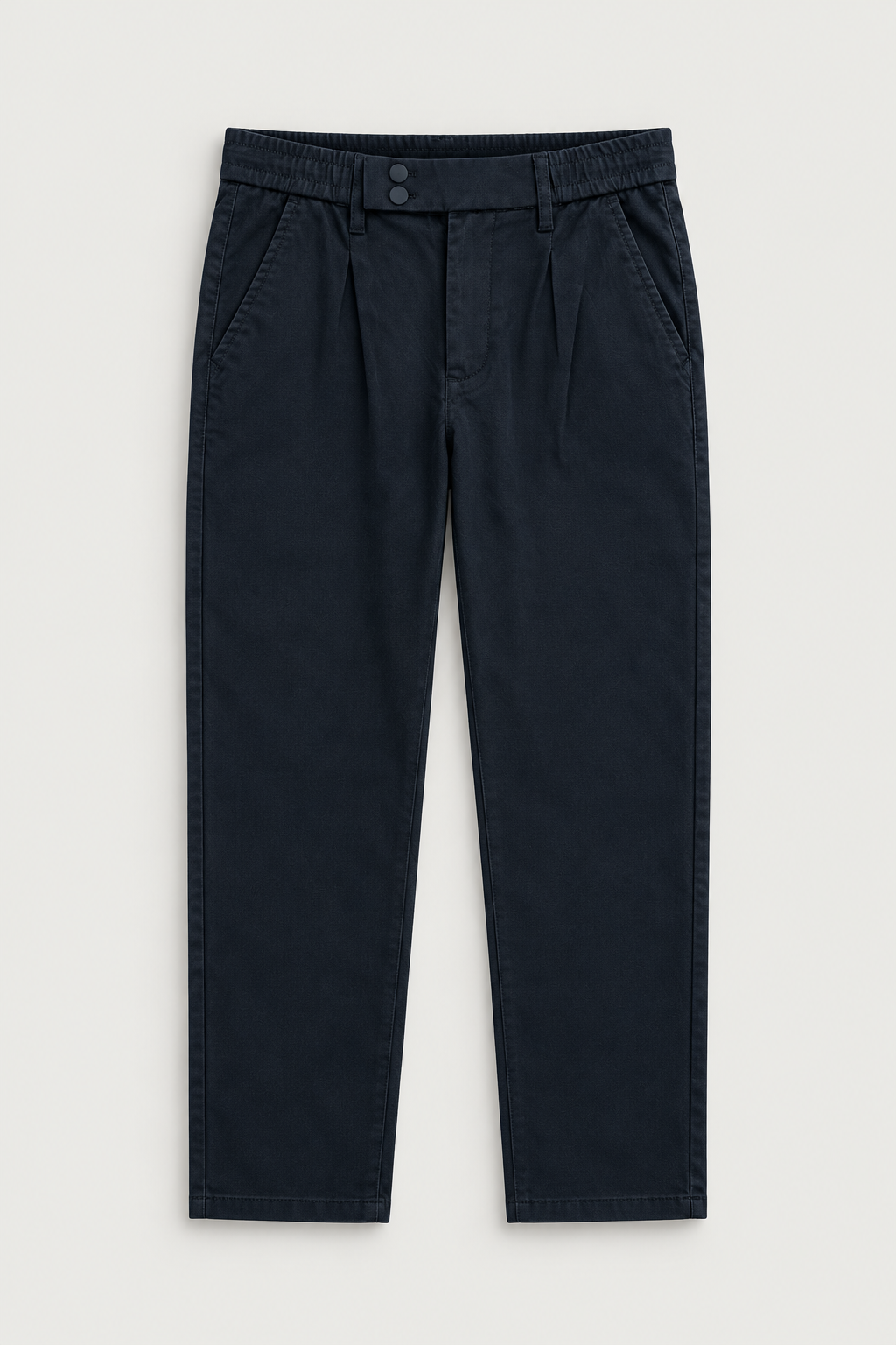 Pantalon à pinces taille élastique bleu marine, vue de face