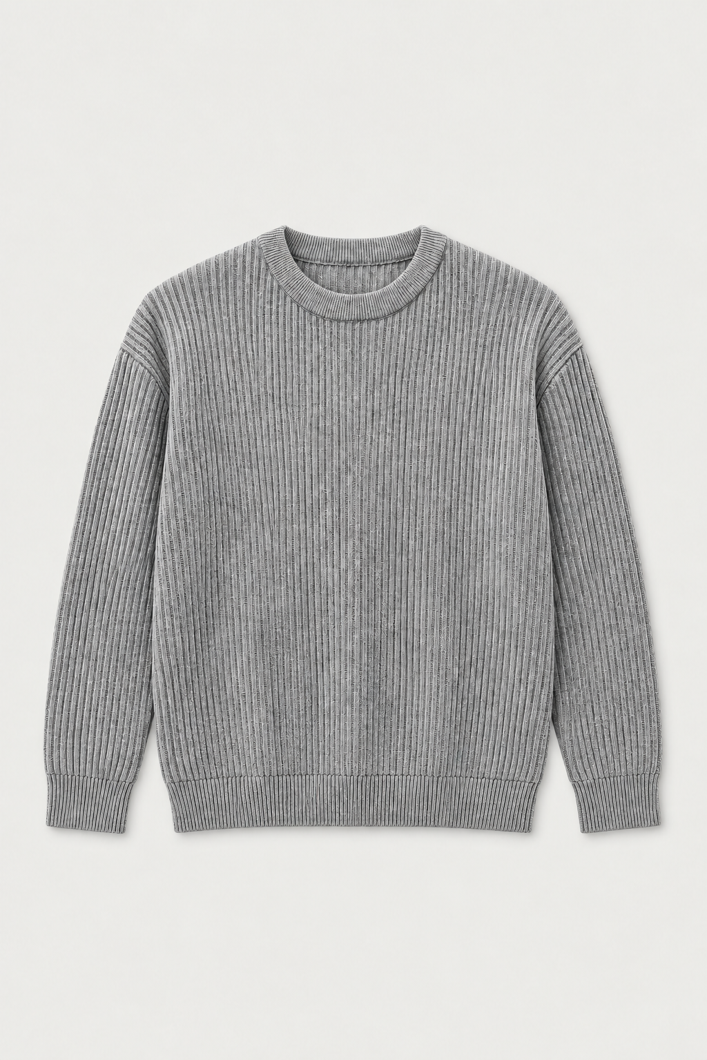 Pull col rond en maille côtelée gris