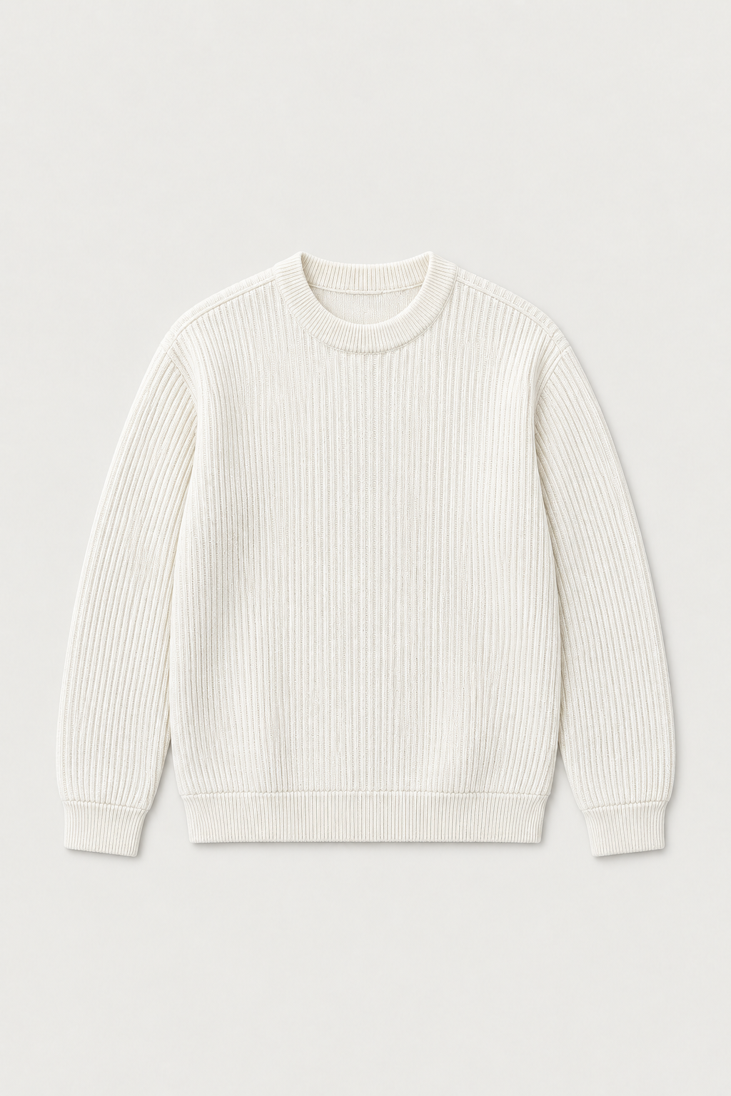 Pull col rond en maille côtelée écru