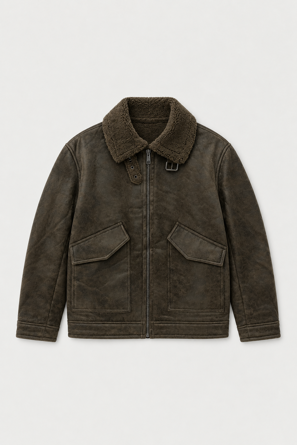 Blouson aviateur effet cuir kaki foncé, vue de face