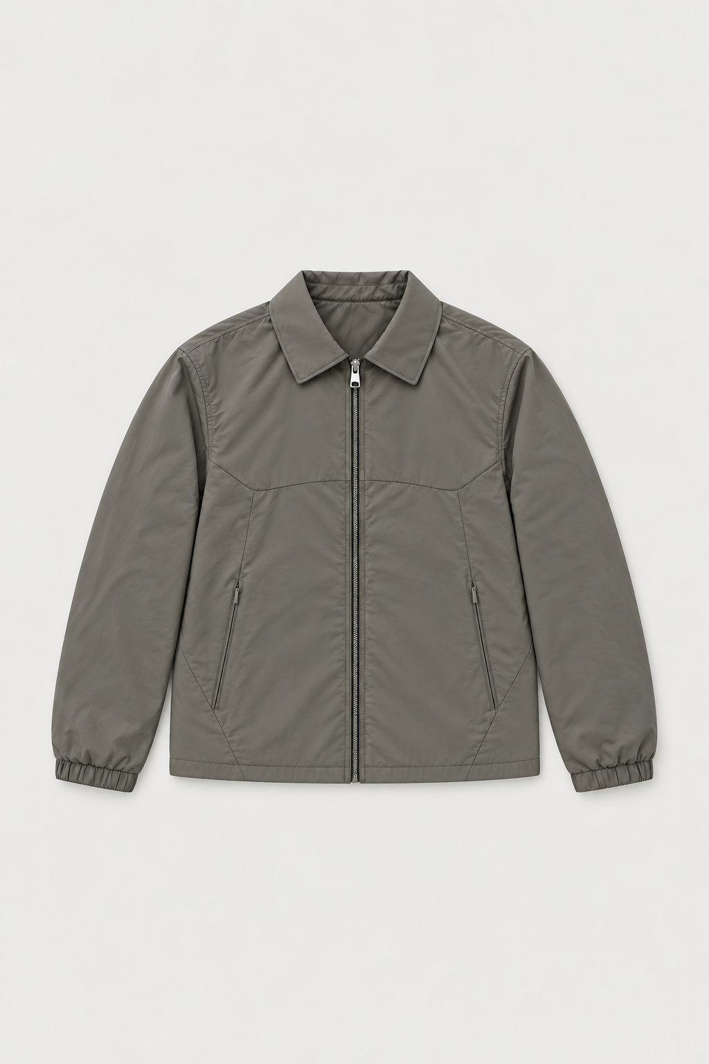 Blouson zippé col chemise gris taupe – vue de face