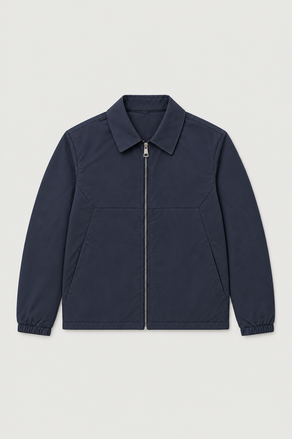 Blouson zippé col chemise bleu marine – vue de face