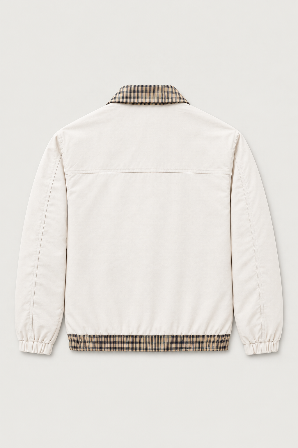 Blouson zippé col à carreaux blanc cassé – vue de dos