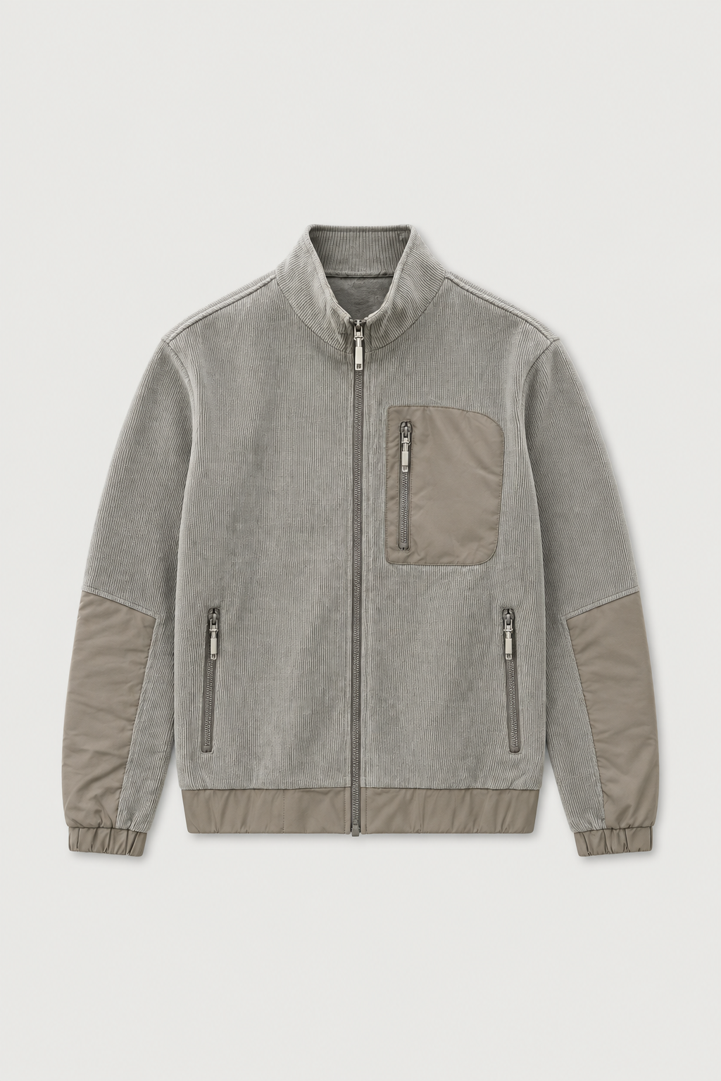 Veste zippée en velours côtelé gris clair – vue de face