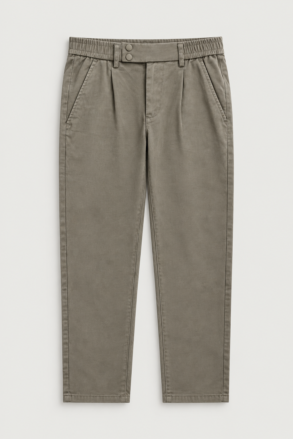Pantalon à pinces taille élastique gris olive, vue de face
