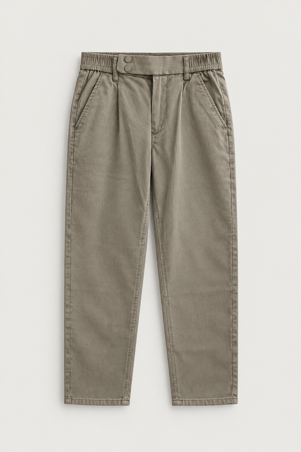 Pantalon à pinces taille élastique kaki clair, vue de face