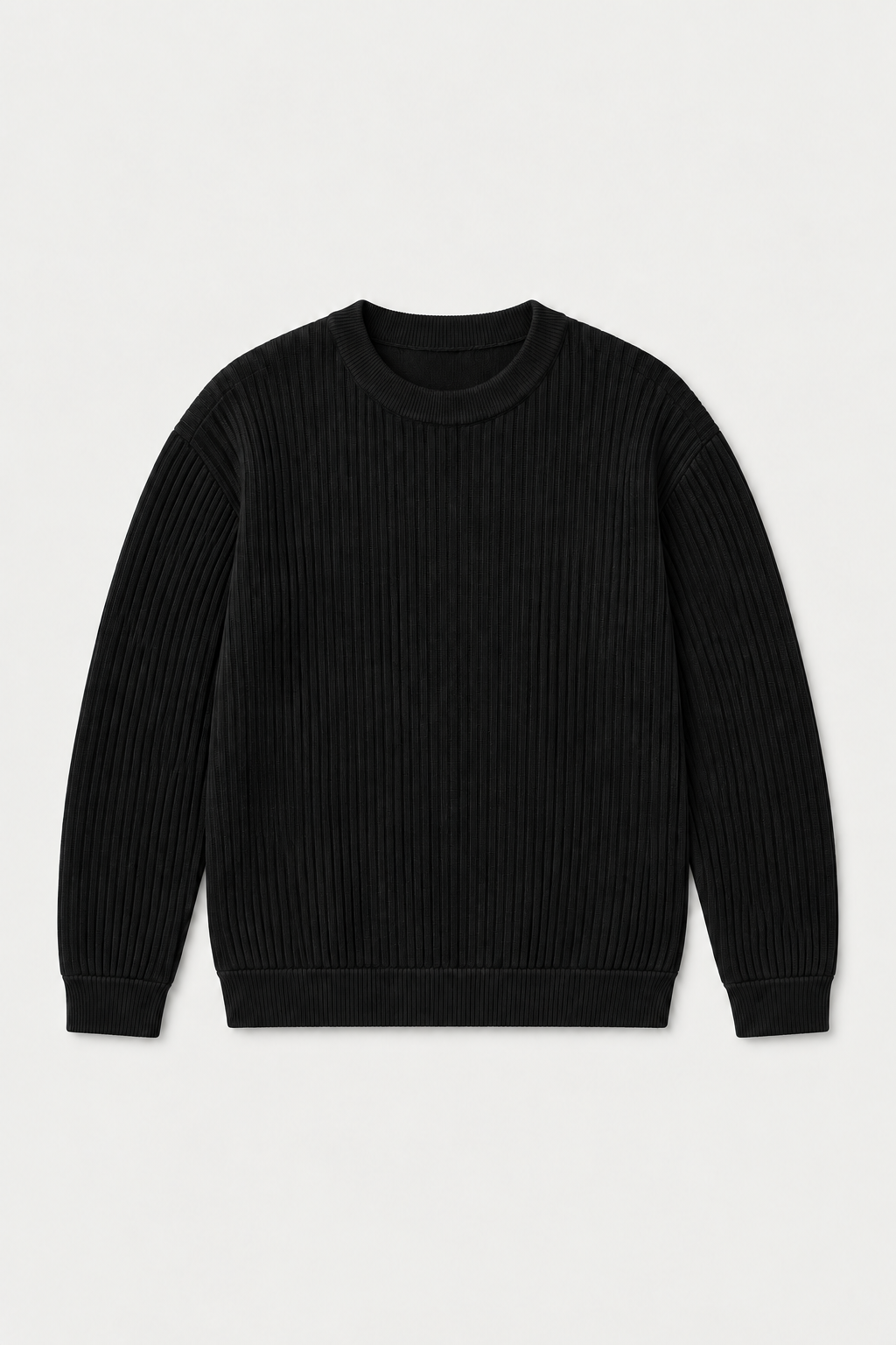 Pull col rond en maille côtelée noir