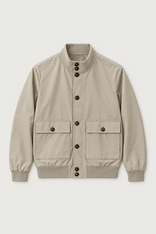 Blouson à poches col montant beige, vue de face
